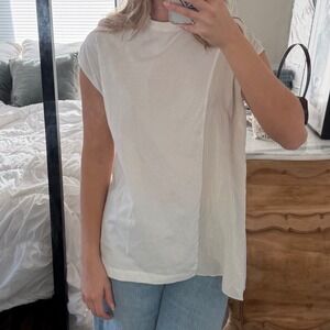 Philip Lim‎ Cotton and Silk Flowy Longline Asymmetric T-Shirt Size Small